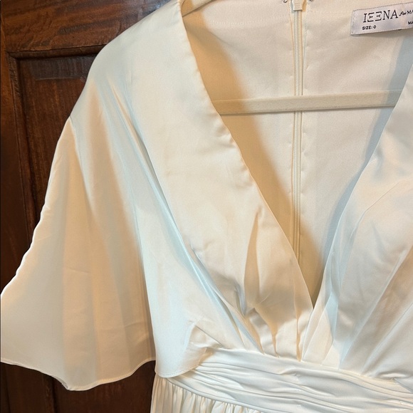 IEENA Mac Duggal, Satin Flowy Flutter Sleeve Mini Dress - Picture 8 of 11